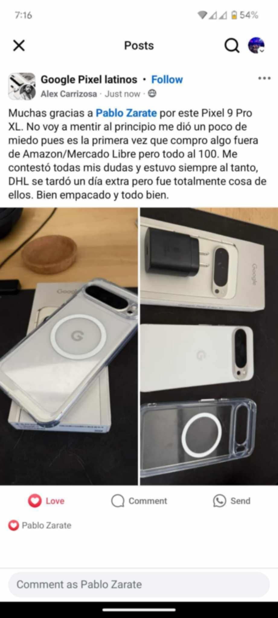 Captura de testimonio de Google Pixel